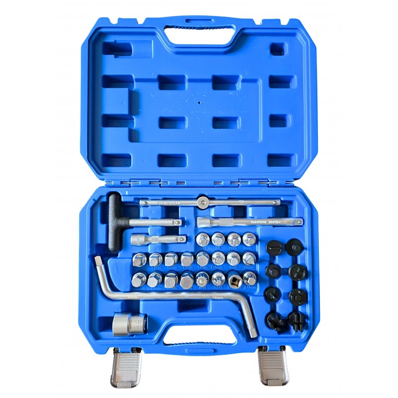 Zestaw nasadek do korków spustu oleju 3/8" – 34 elem CrV